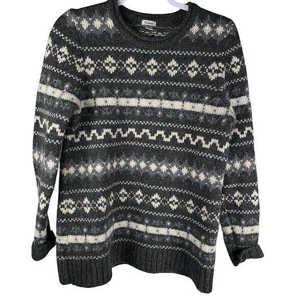 L.L. Bean womens small Fair isle grey 100% lambswool sweater women's medium - Picture 1 of 6